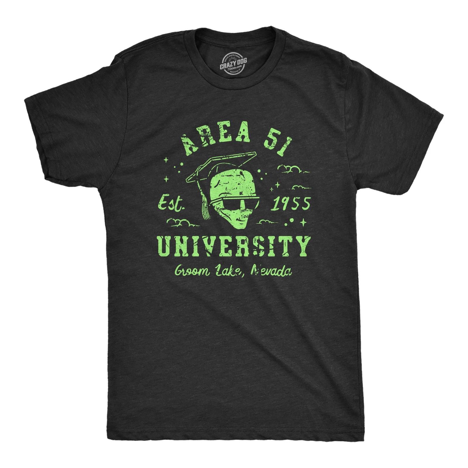 Mens Area 51 University T Shirt Funny Alien Conspiracy School Joke Tee for Guys L