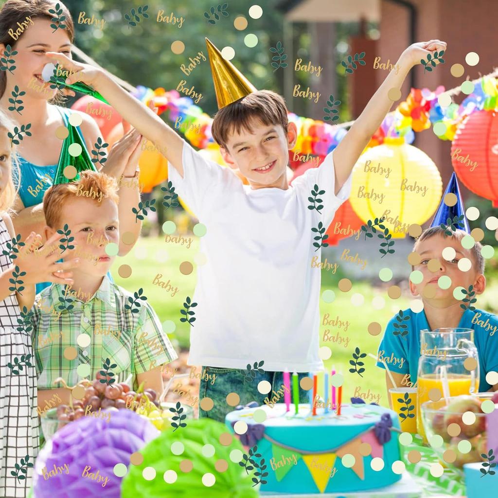 Confetti Tissue Sprinkle - 350 Pcs Baby Shower Decorations - Gold, Ivory, Sage Green Table Scatter for Ice Cream Theme Party & Wedding