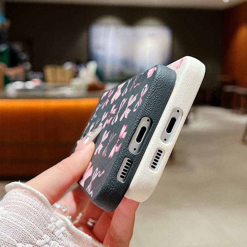 Stoßfeste schlanke Handyhülle mit rosa Schleifendruck für Samsung S25 S24 FE S23 Ultra S22 A56 A36 A16 A55 A26 A35 Ledertextur TPU Weiche matte Bumperabdeckung