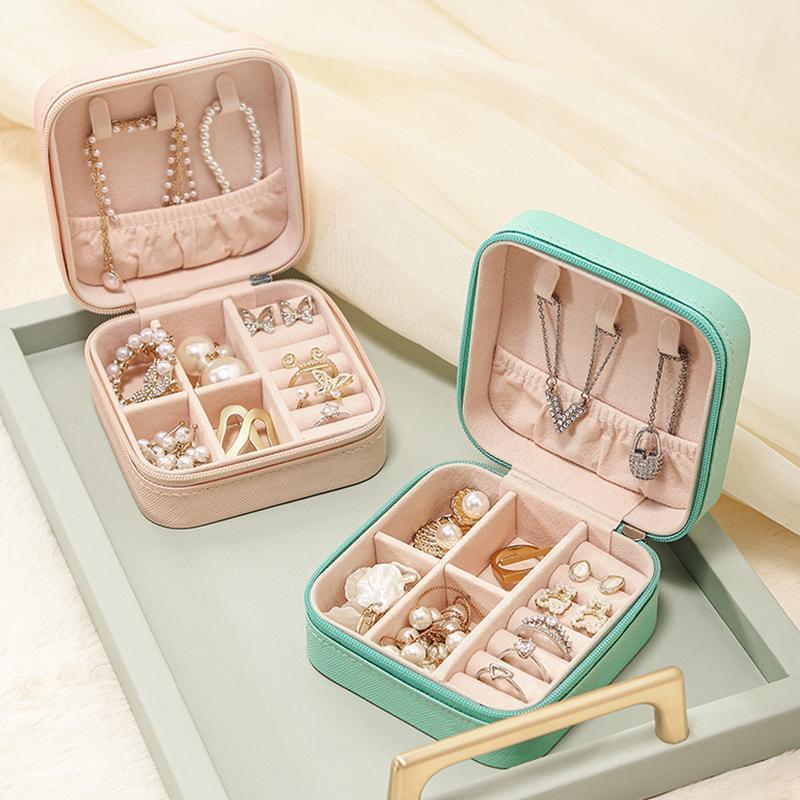 Portable Travel Jewelry Box Jewelry Organizer Display Jewelry Case Leather Earring Ring Necklace Storage Box