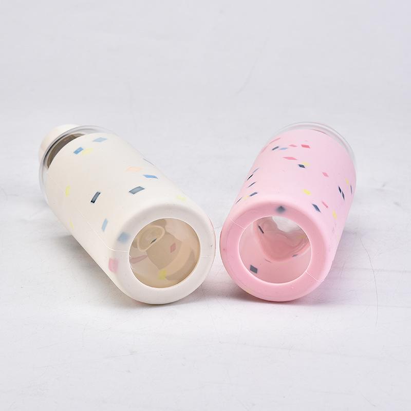 Creative Glass Water Cup, Silicone Protective Cover, Thermal Insulation Glass, Single-Layer Outdoor Glass Water Bottle