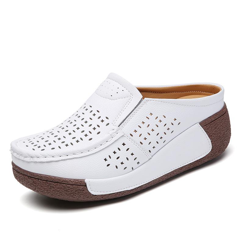 Summer Wedges Shoes Platform Slippers Women Genuine Leather Black White Thick Sole Casual Comfort Slides Woman