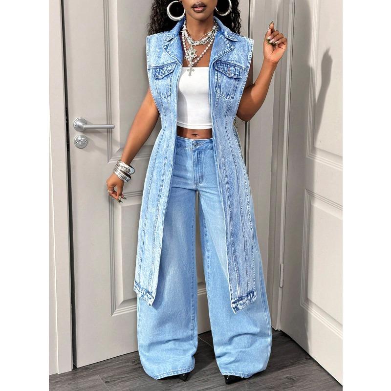 DICFY Women's Vintage Casual Solid Color Print Autumn Winter Sleeveless POLO Neck Jackets & Coats
