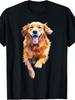 Golden Retriever Illustration Art Dog Owner Pet Lover TShirtRetro Casual Short-sleeved T-shirt with a Round Neck and Pri