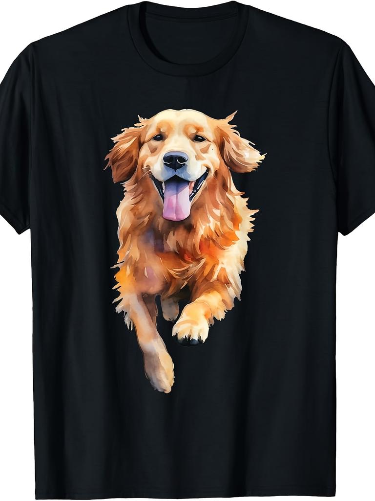 Golden Retriever Illustration Art Dog Owner Pet Lover TShirtRetro Casual Short-sleeved T-shirt with a Round Neck and Pri