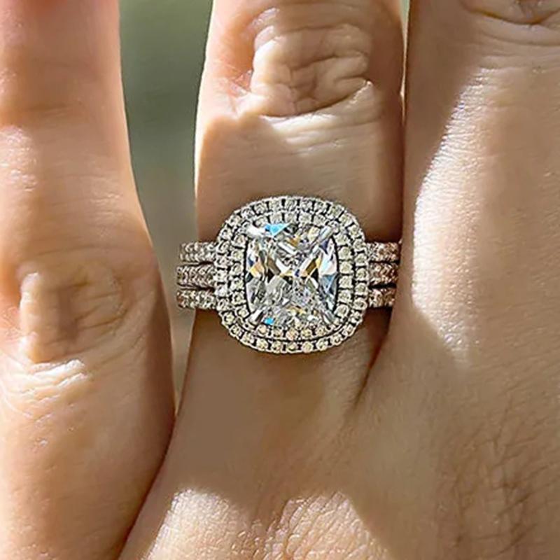 

Huitan Luxury Trendy Bridal Sets Sparkling Cubic Zirconia Women Rings Engagement Wedding Party Temperament Elegant Lady Zircon 6