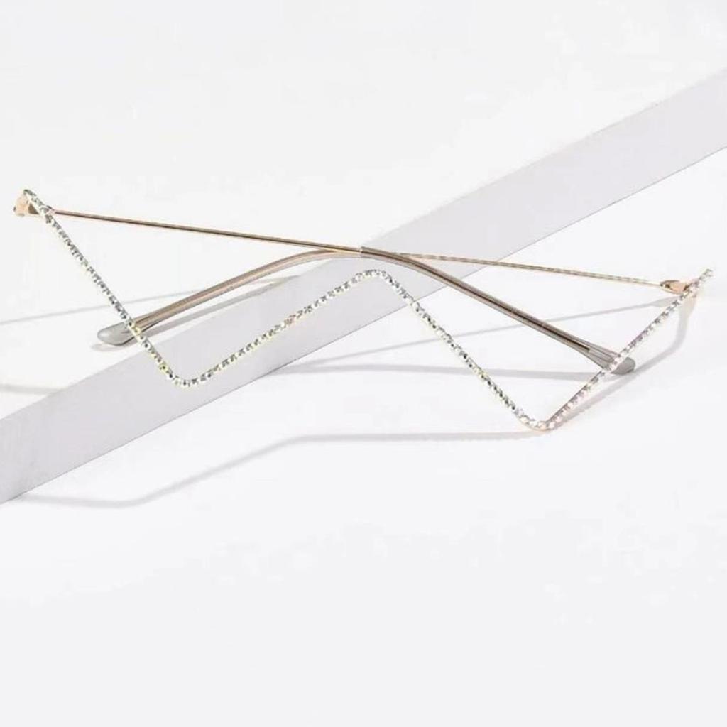 Stylish Sunglasses for Girls Boys Photo Props Travel Hip Hop Half Frame No Lens Rhinestones Glasses W Shape Eyewear