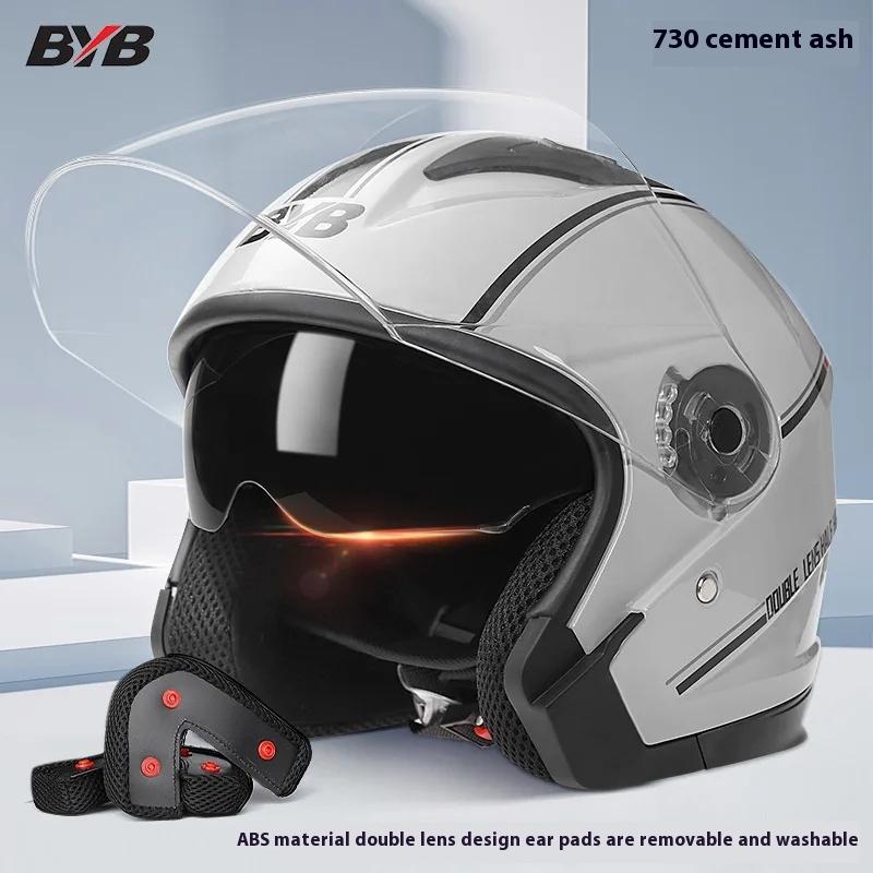 Motorcycle head double lens visor light scooter electric car retro open helmet 3/4 half helmet top protective mask