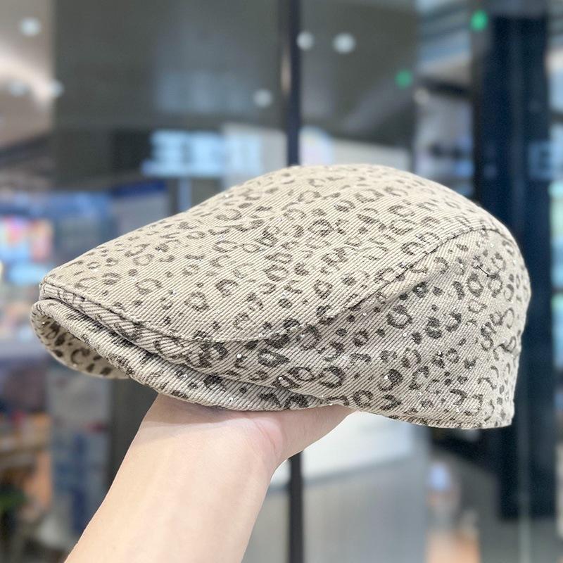 American retro leopard print forward hat spring and summer versatile face little beret street cool anti-wearing cap