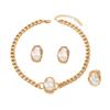 Ladies Necklace Set, Geometric Inlaid Special-Shaped Pearl Design Bracelet Versatile Earrings Jewelry Women