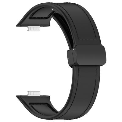 For Huawei Watch Fit 3 Leather Coated Silicone Band Adjustable Watch Strap with Magnetic Buckle