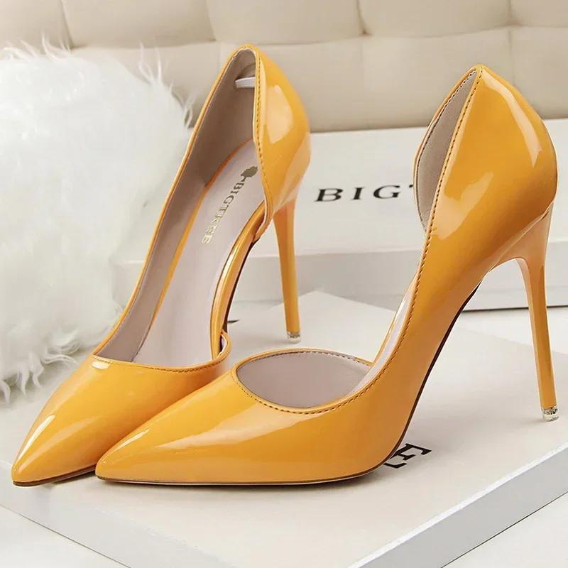 Women Patent Leather High Thin Heel Shoes Office Shallow Mouth Single Shoes Nightclub Party Wedding Banquet Gathering Lady Pumps