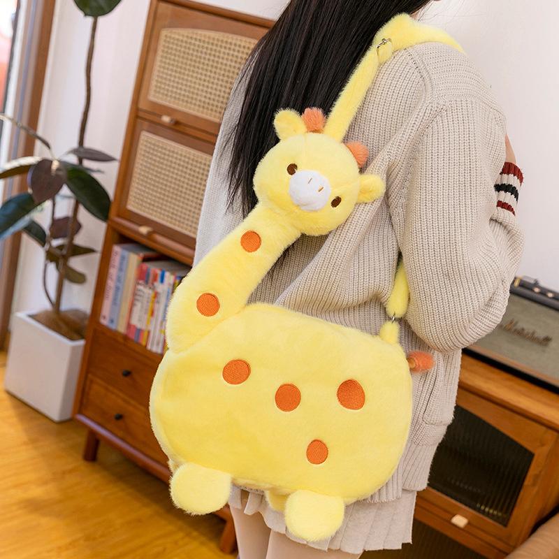 Cartoon Animal Giraffe Plush Crossbody Bag Girly Large Capacity Portable Cute Funny Giraffe Shape Shoulder Bag With Zipper Gifts