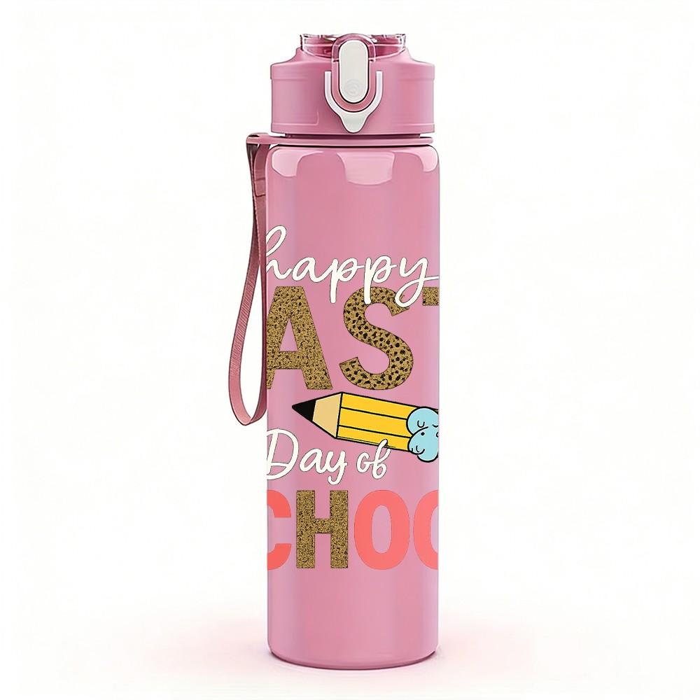1PC Last School Script Letter 750ml Color Plastic Sports Water Bottle Leakproof Flip Straw Lid Suitable for Sports Office Home Use