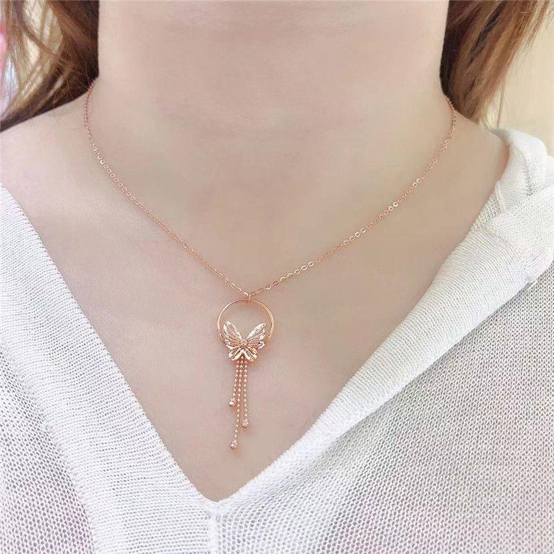 Color Gold Purple Gold Shiny Butterfly Tassel Necklace Shiny Fashion Trend Plated Rose Gold Set Chain