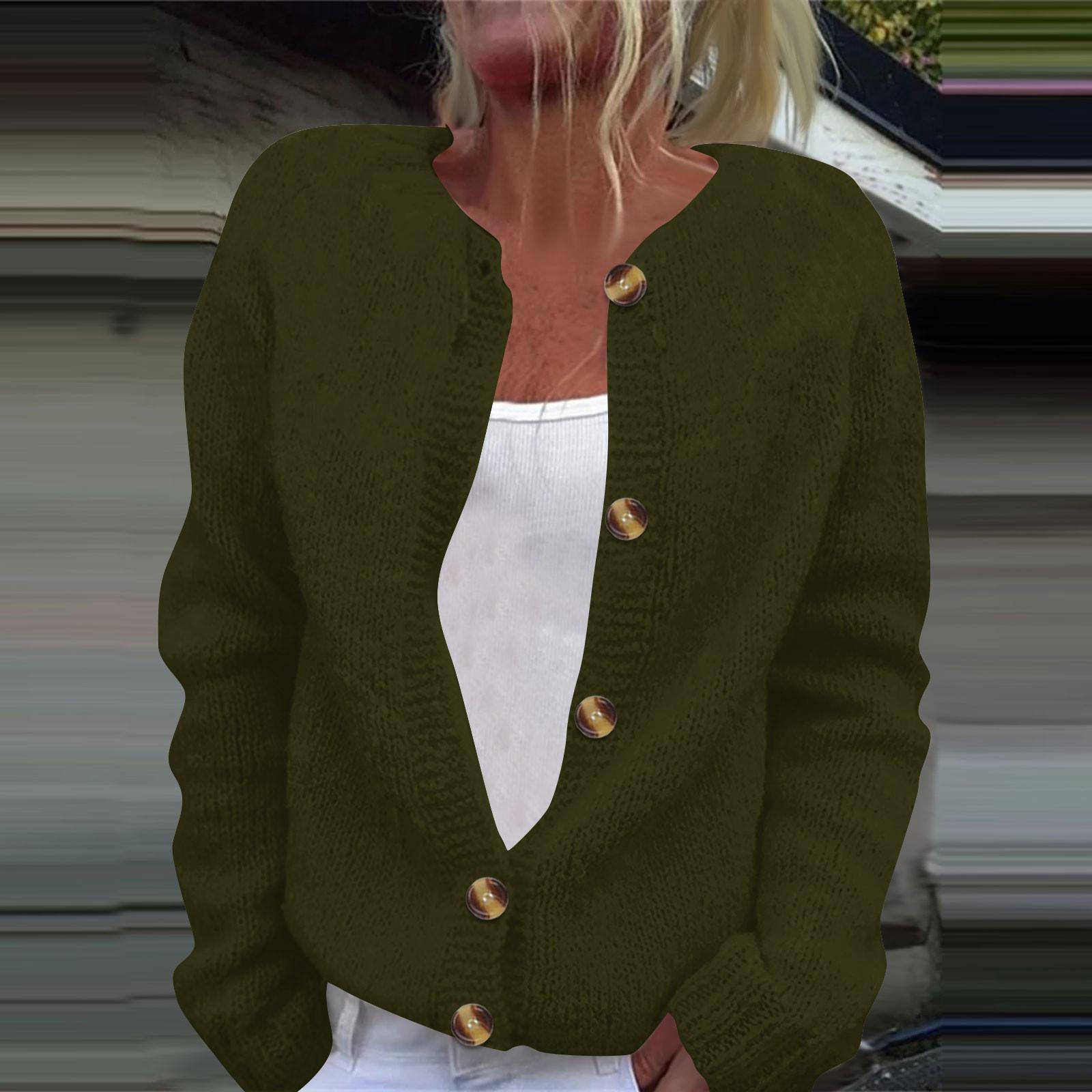 

Женская мода однотонный длинный рукав вязаный кардиган куртка на пуговицах XL