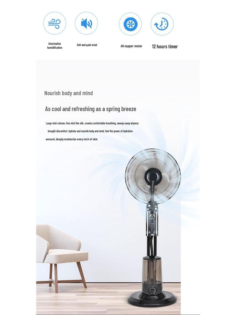 Multi-Purpose Floor-Standing Electric Fan with Spray Function - Meets European, British, & American Standards