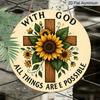 2D Flat, 1pc Interesting Vintage Round Aluminum Sign: Sunflower Cross Theme, Yard, Room, Office, Country Farm Decoration Garden Decoration Club