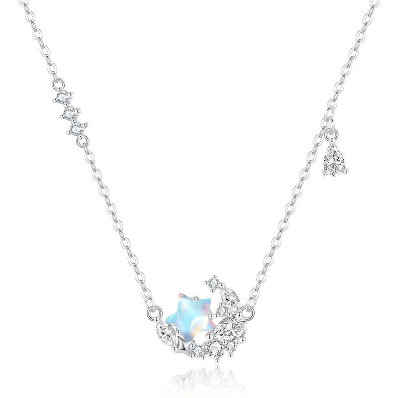 Barbie necklace S925 silver broken star track flash niche high-end design simple and versatile star and moon shape ins cool and elegant Ba2506094