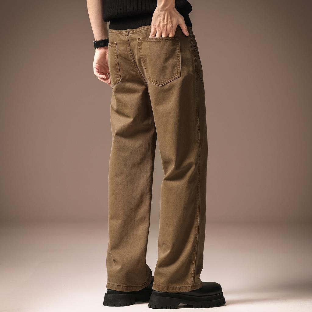High-end Retro Tencel Scimitar Jeans Men's Summer New Washed Loose Casual Tooling Wide-leg Trousers