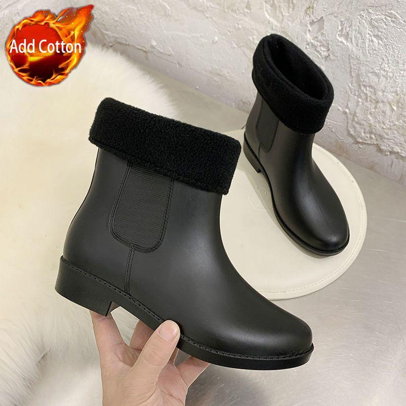 Japanese Style Waterproof Rain Boots For Women Low Heel Anti-Slip Kitchen Gum Boots Casual Outdoor Comfortable Slip-On Footwear