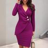 2026 New V-Neck Office Bodycon Dress, Long Sleeve Button Front Pencil Dress for Work, Chic Professional Midi Dress