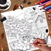 24 pages peaceful countryside coloring book, a rustic style cabin in the woods, an adult coloring book, a graffiti painting,