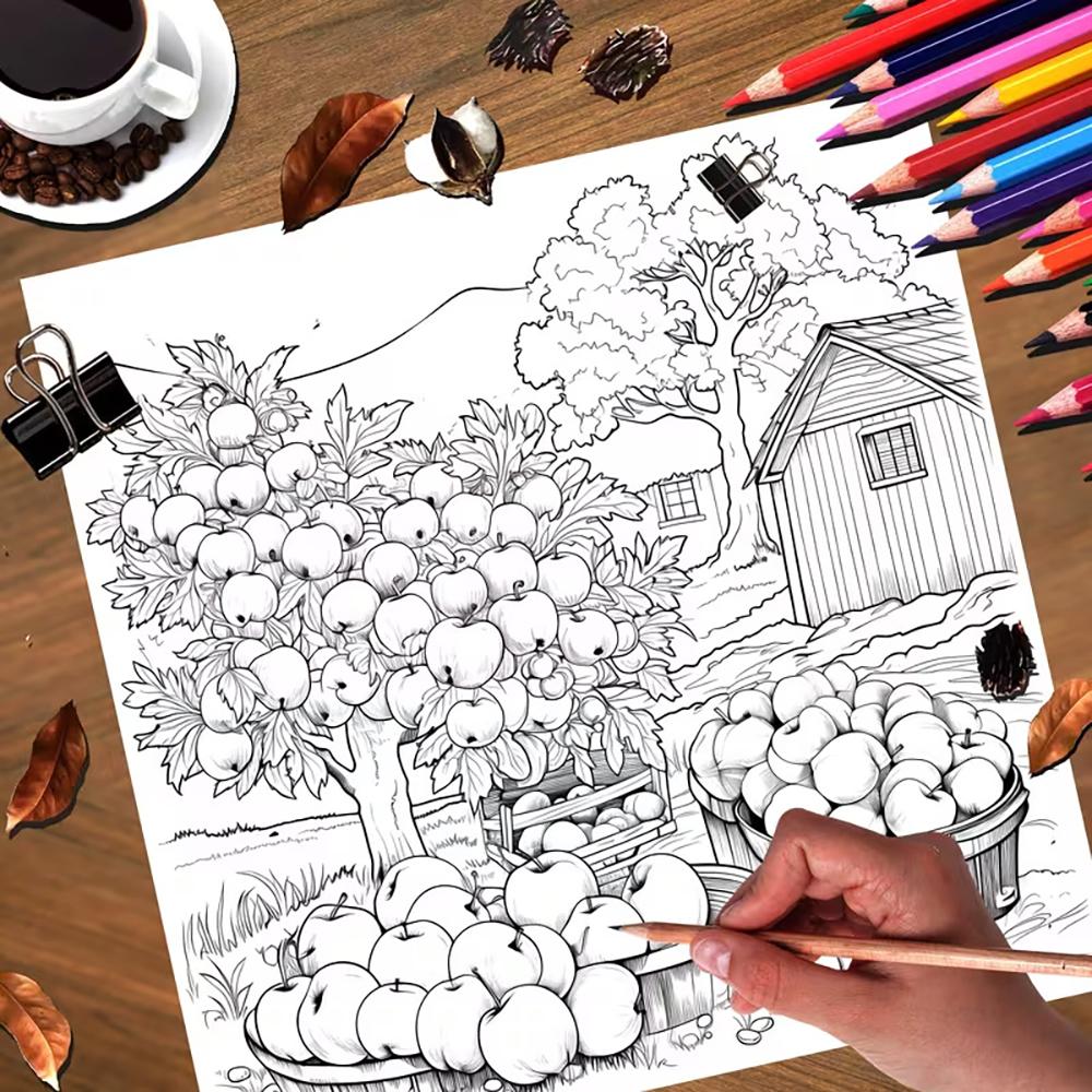 24 pages peaceful countryside coloring book, a rustic style cabin in the woods, an adult coloring book, a graffiti painting,