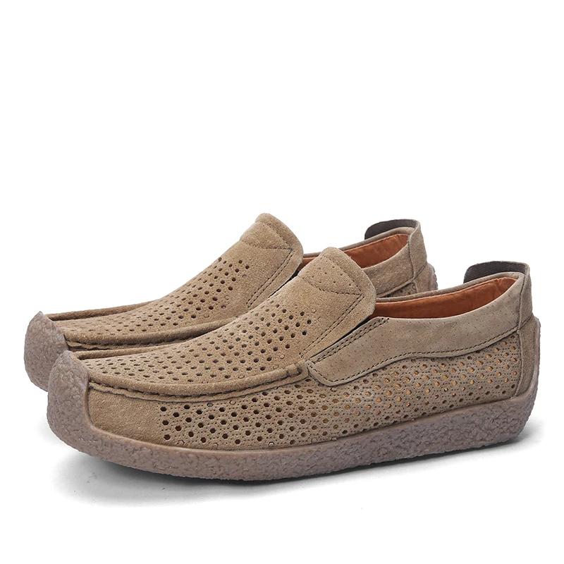 Fashion Outdoor Square Headed Men's Casual Shoes Man Walking Shoes Leather Men Punching Loafers Handmade Flats Slip-On Mens Mocasines