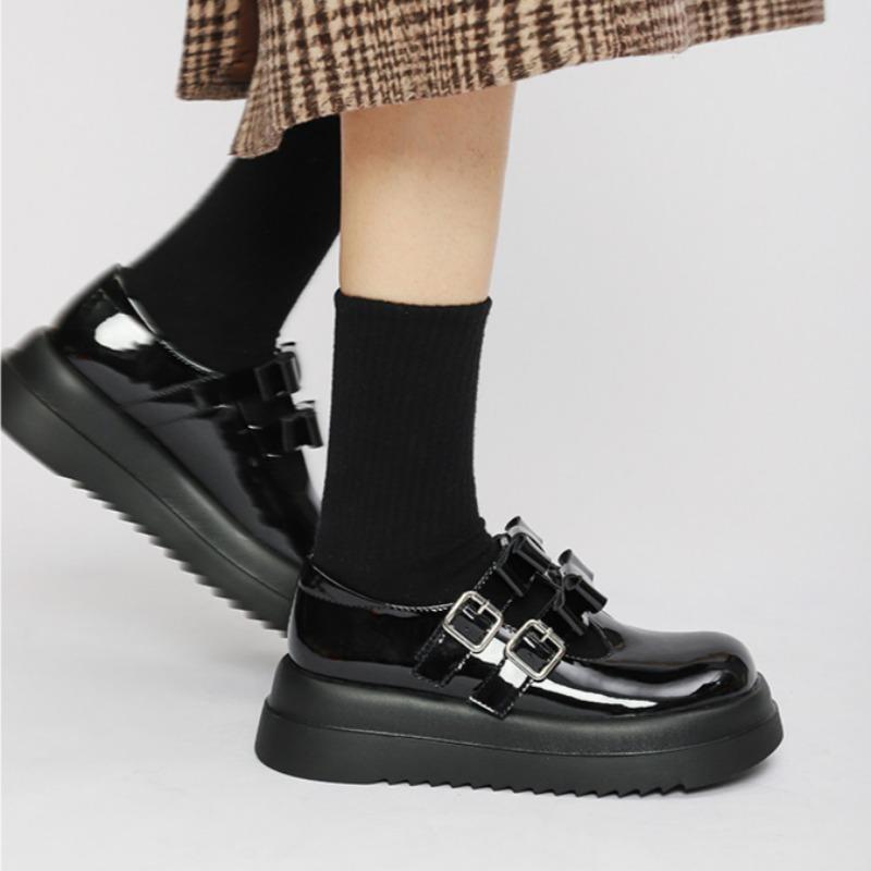 Platform Thick-soled Leather Shoes for Women New Style College Style Bowknot Cute Mary Jane Shoes Shallow Mouth Single Shoes