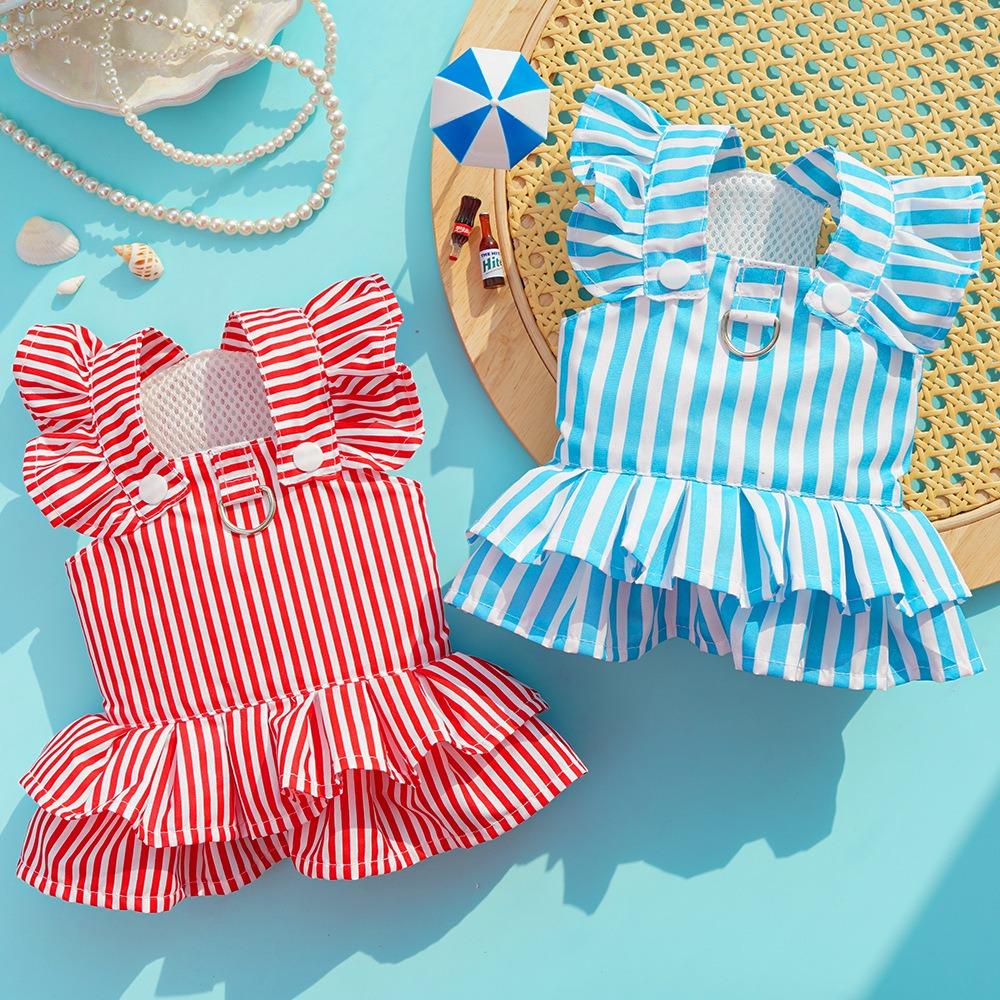 

S-3XL Pet Clothes Striped Vest Pet T-shirt New Cat Costume Pet Accessories XS синій