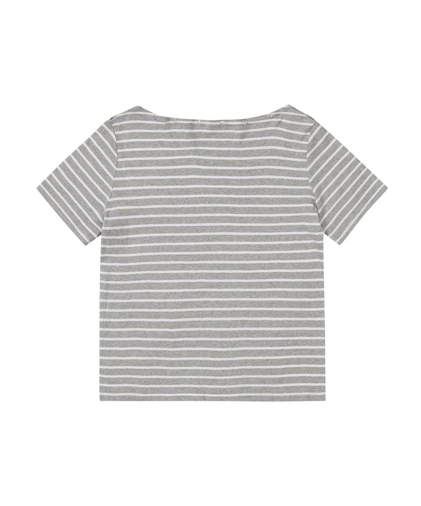 Aejeuyua Striped Off-Shoulder T-Shirt Gray