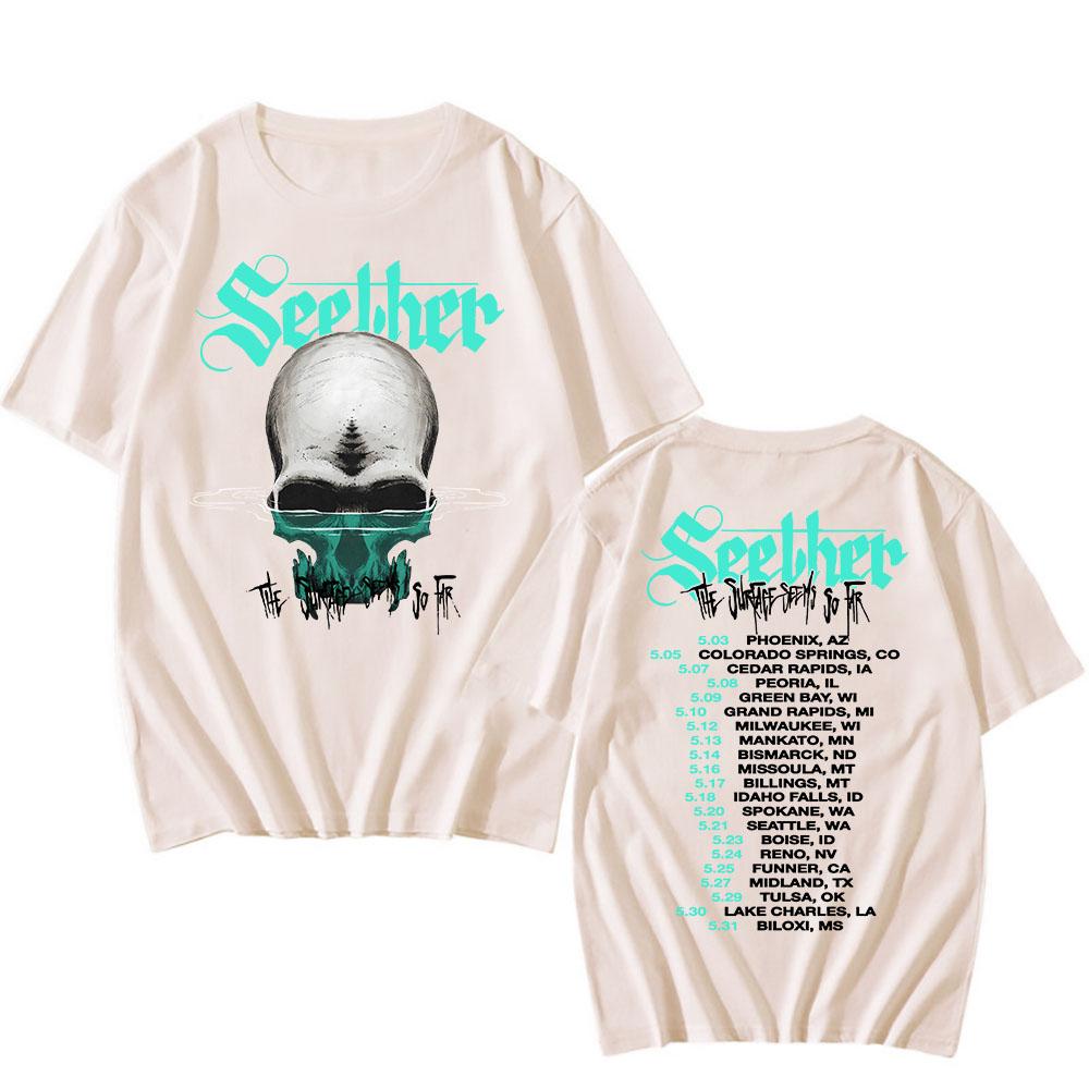 Cotton Tees The Surface Seems So Far Tour 2025 T-shirt Seether Rock Band Printing Tshirts Short Sleeve Summer Unisex Streetwear