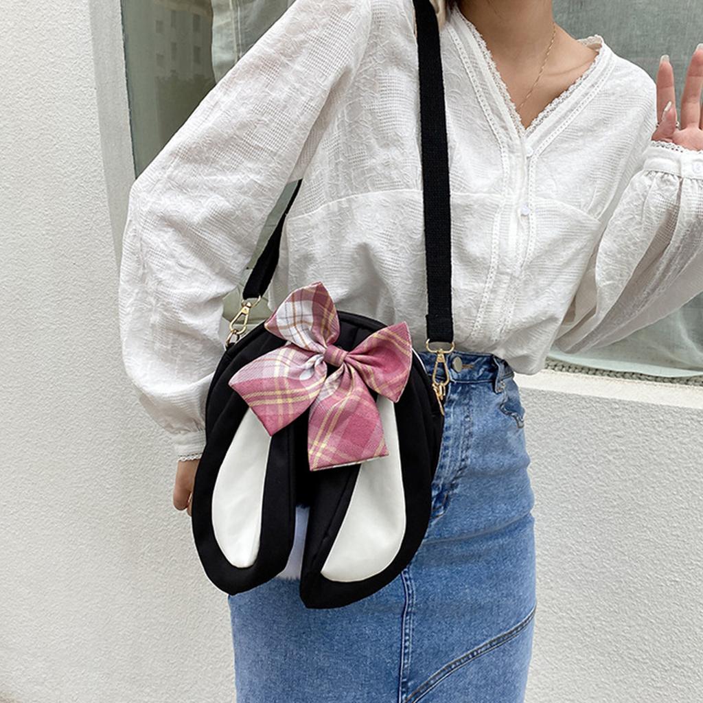 Rabbit Ear Crossbody Bag Summer Oxford Cloth Lovely Bowknot Crossbody Bag for Girls Black
