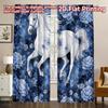 2D FLAT PRINTING 2pcs Curtains (Without Rod) Blue Floral White Horse Fashionable Chic Curtains Polyester Curtains Easter Eggs