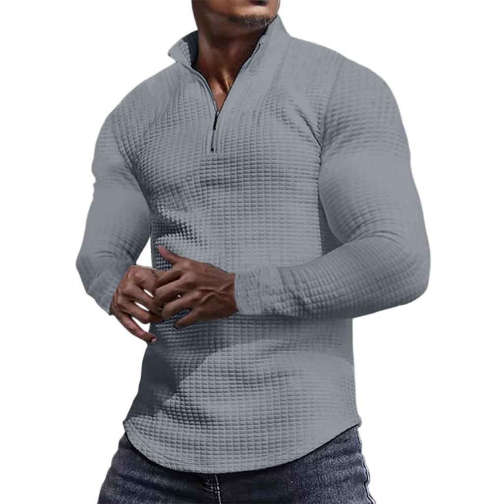 Men's Outdoor Casual Small Checkered Stand-up Collar Half-zip Long-sleeved  Sweatshirt