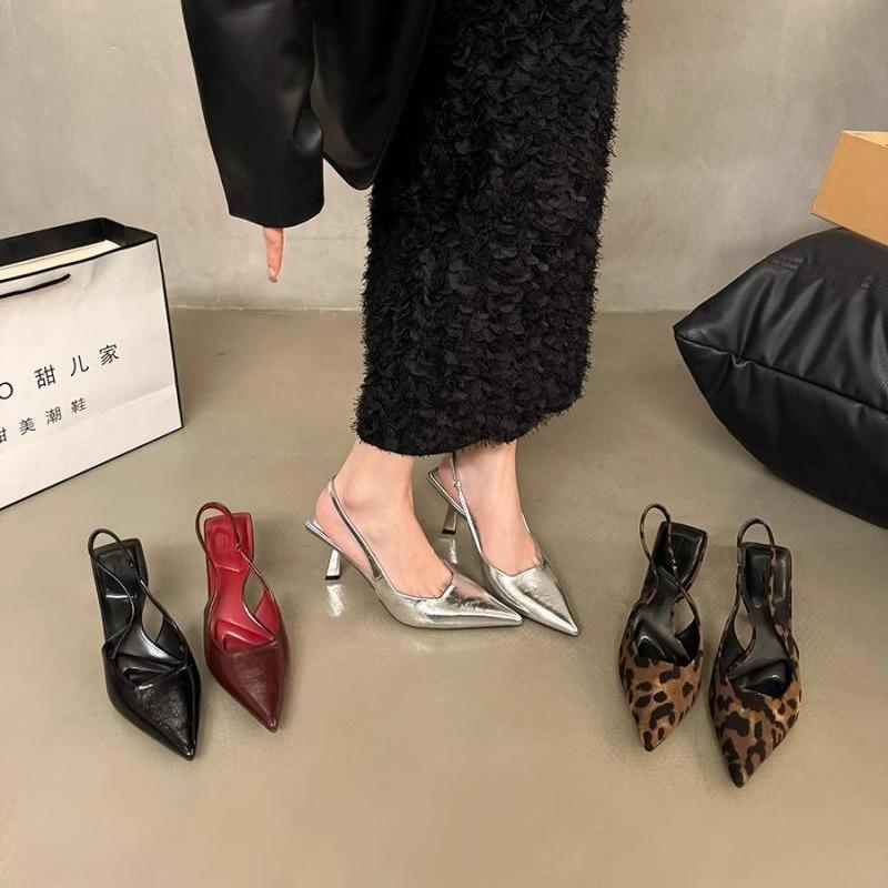 Pointed high heels women's 2025 new niche single shoes black temperament French sandals spring and summer sandals women's shoes