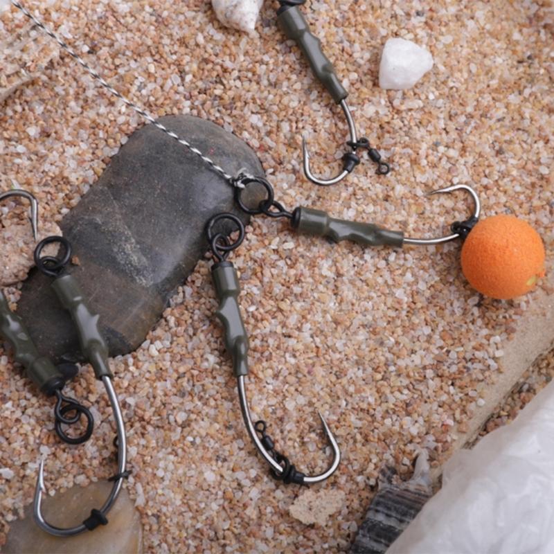 Karpfenangeln Ronnie Rig Weitschenkelhaken mit Vorfach und Anti-Tangle-Hülse Geflochtene Schnur Karpfenangeln Rig Weitschenkelhaken