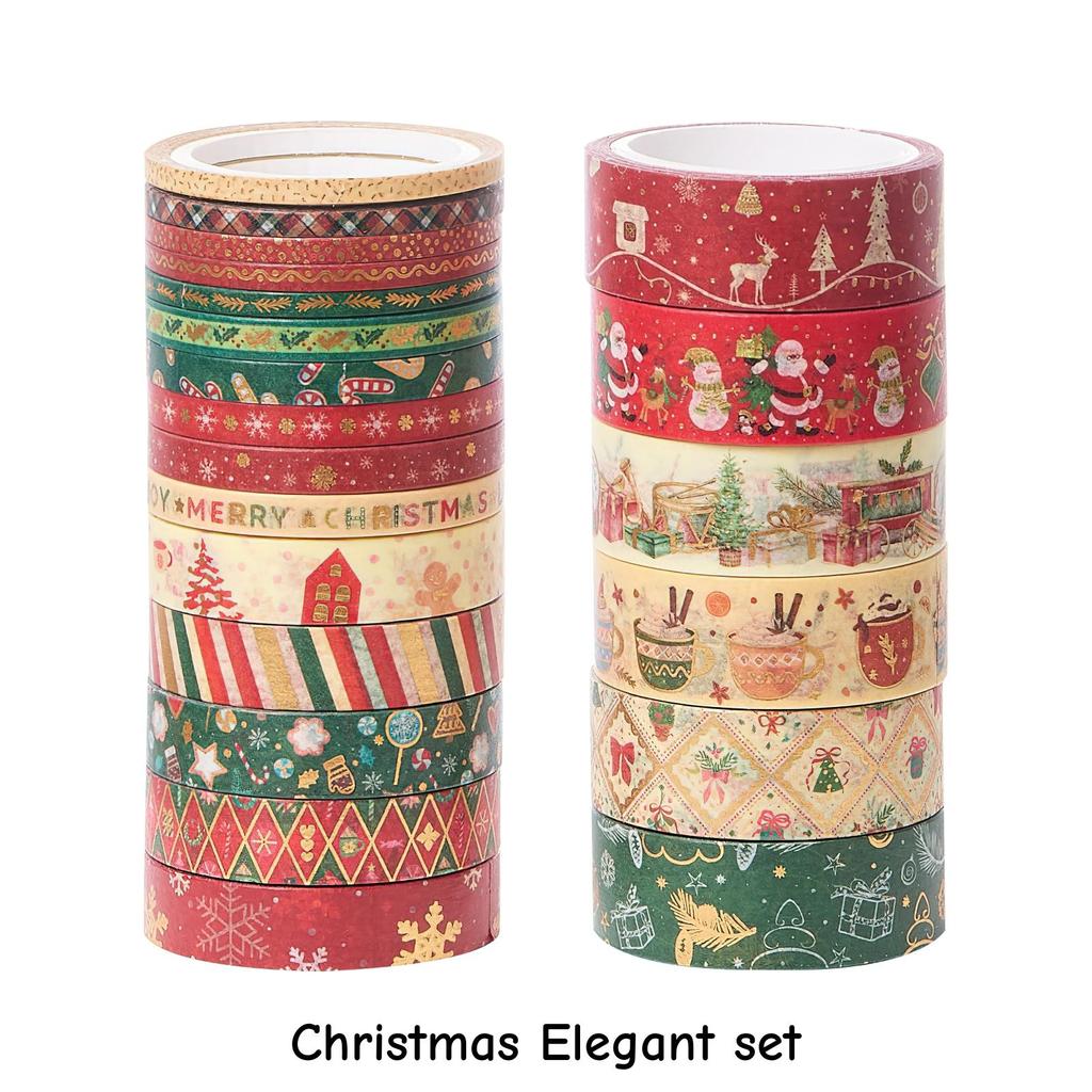 21rolls Merry Christmas Tapes Set Gold Foil Washi Tape Adhesive Paper Masking for Diary Album Wrapping Home Celebration
