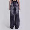 Y2K Vintage Gradient Angel Wing Print Wide Leg Denim Pants Women Mid-Rise Straight Cut Jeans