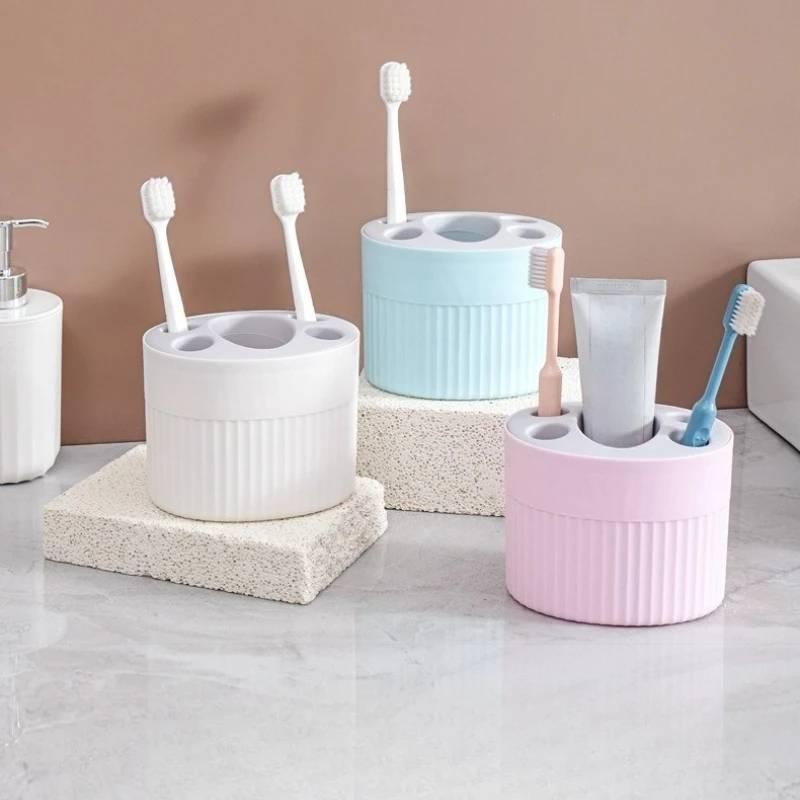 Toothbrush Holder Bathroom Organizer Countertop Stand Drainage Holes For Toothpaste Cup Razor Non Slip Plastic Keep Dry