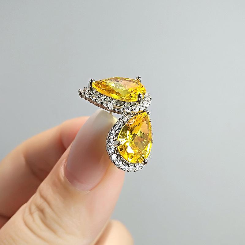 Water Drop Shaped Imitation Emerald Stud Earrings Light Luxury Yellow Zirconium Sea Blue Treasure White Gold High-End Earrings