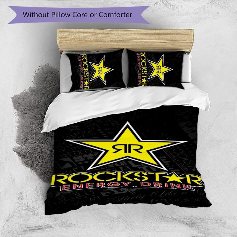 3pcs Rockstar Energy pattern bedding set duvet cover set includes duvet cover &pillowcases,perfect all season bedroom decoration&gift