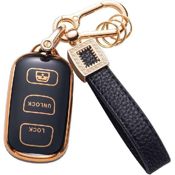 for Toyota Key Fob Cover with Leather Lanyard, Car Key Fob Case Compatible with 2018- Camry RAV4 Highlander Avalon C-HR Prius Corolla GT86 Smart Key