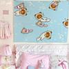 Cute Cartoon Bear Tapestry Pink Striped Wall Hanging for Kawaii Bedroom Decor Background Cloth