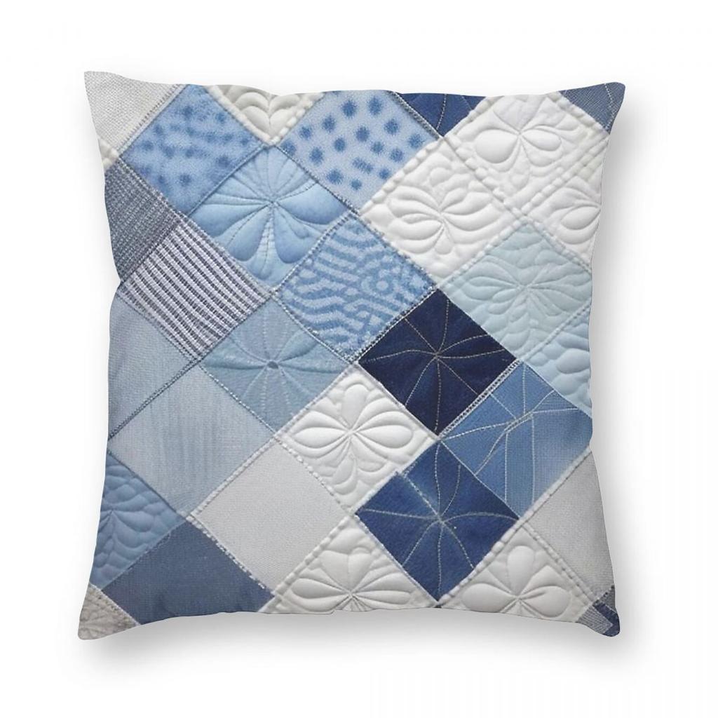 Denim White Patchwork Quilt Square Pillowcase Polyester Linen Velvet Creative Zip Decor Pillow Case Home Cushion Cover