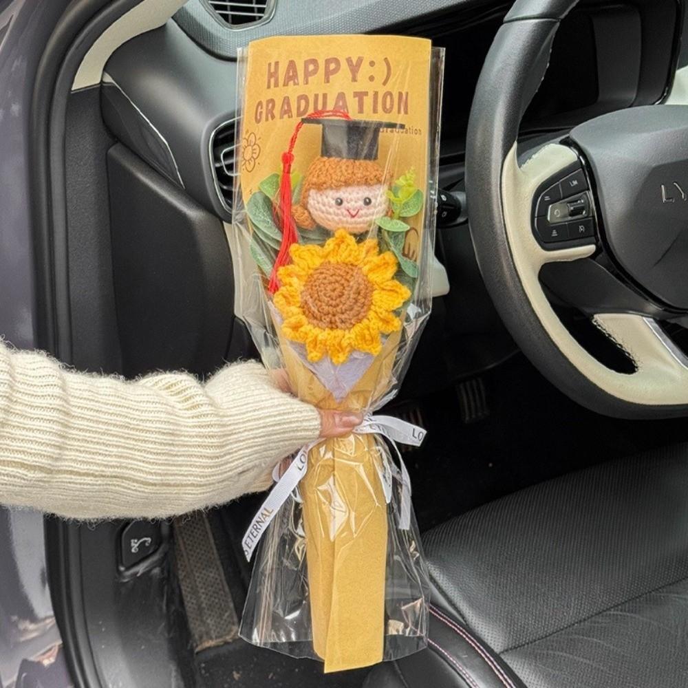 New Handmade Crochet Graduation Bouquet Home Decor Graduation Gifts Bear Crochet Sunflower Bouquet Cute Doctoral Bouquet