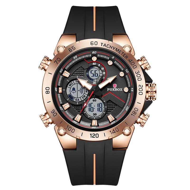 FOXBOX New Mens Watches Luxury Brand Big Dial Watch Men Waterproof Quartz Wristwatch Sports Chronograph Clock Relogio Masculino