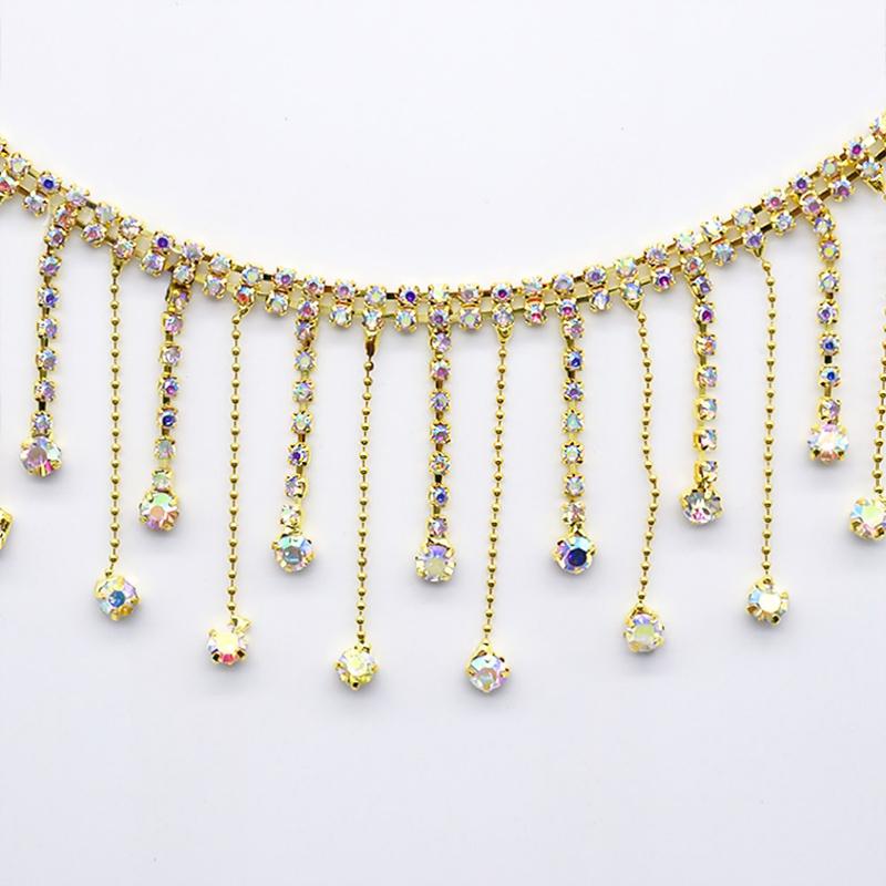 90Cm Crystal Rhinestone Tassel Claw Chain Sewing Glue On Clear Rhinestone Fringe Trim Chain Decorative Craft Wedding Dress Diy