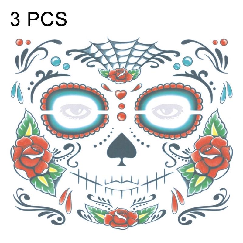 Tatouages Temporaires D'Halloween - Motif Crâne De Sucre - Blanc